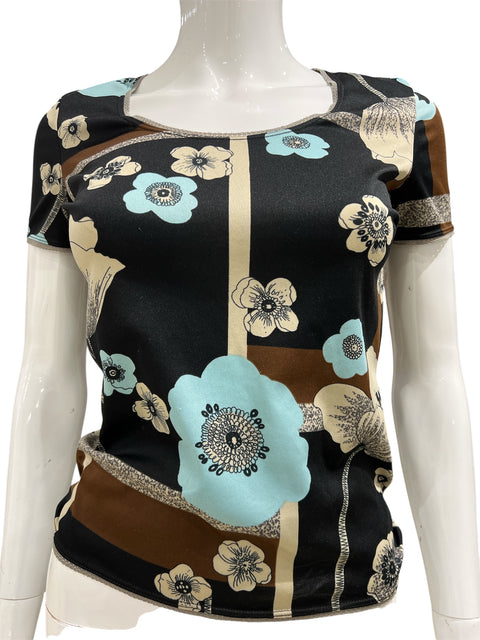 Dolce & Gabbana Black T-Shirt Blue Flowers