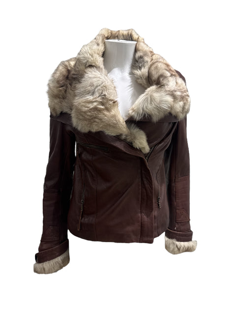 Leather and Fur Brown Jacket