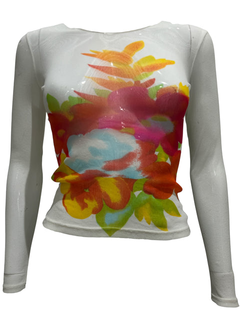 Kenzo White Mesh Long Sleeve with Floral Print