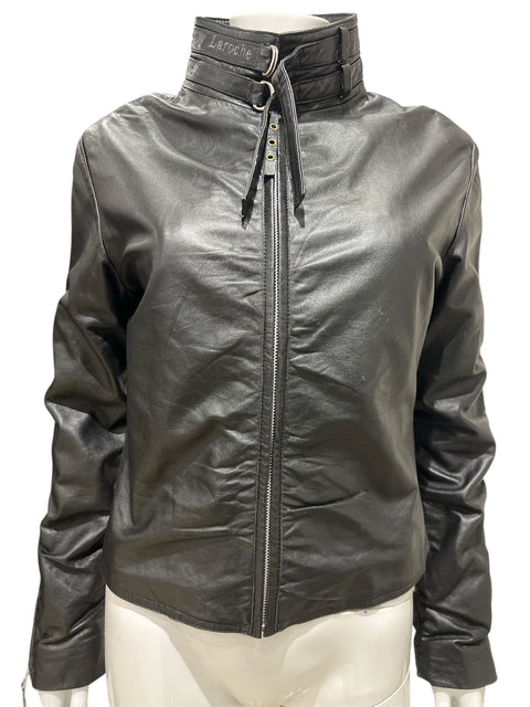 Guy Laroche Black Leather Jacket Collar Details