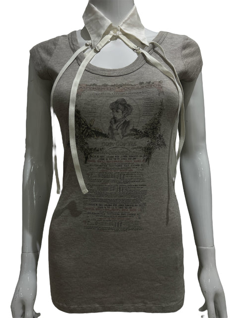 Cop Copine Grey T-Shirt Shirt Collar Details