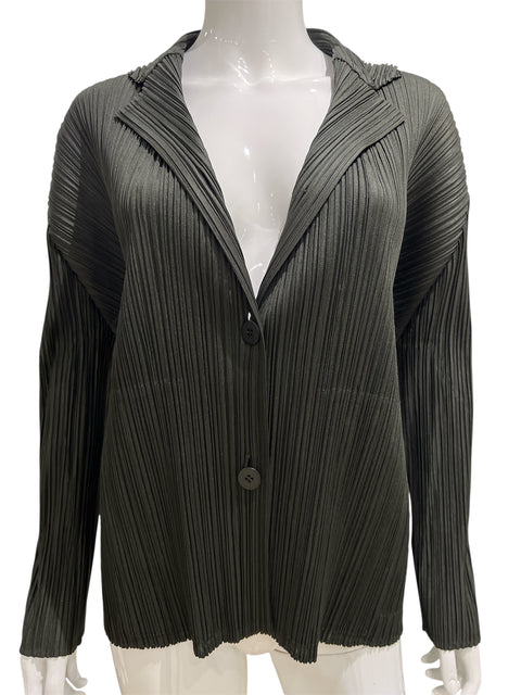 Pleats Please Dark Green & Khaki Cardigan