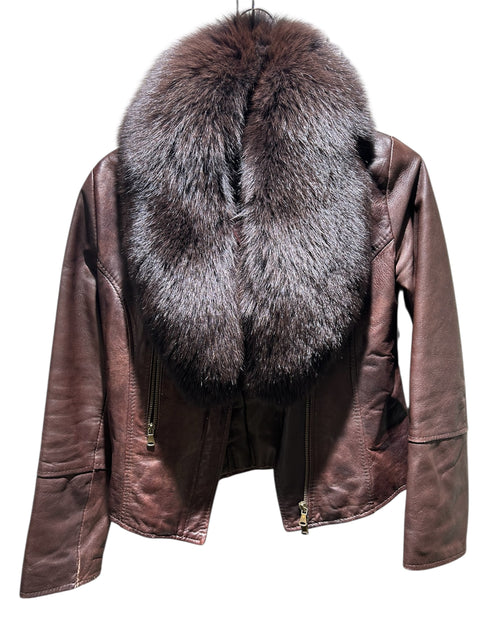 Brown Leather With Fur Jacket