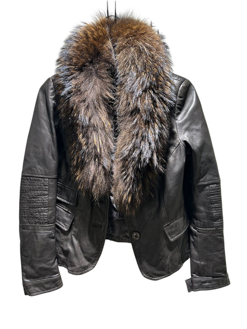 Leather Black Jacket With Fur Collar