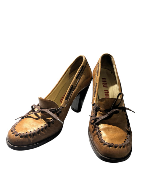 Miu Miu Brown Leather heeled Loafer