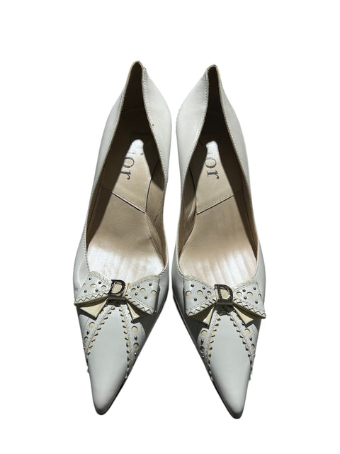 Dior White Leather Bow Shoes
