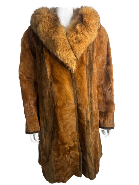 Long Pony Hair Coat With Fox Fur Collar 010