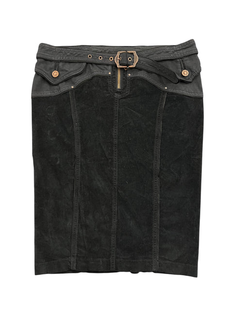 Just Cavalli Black Velvet Belt Skirt