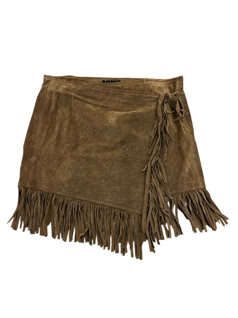 Sisley Brown Leather Fringe Skirt