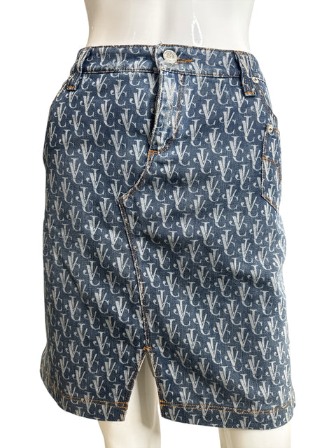 Versace Jeans Couture Blue Jean Tub Monogram Skirt