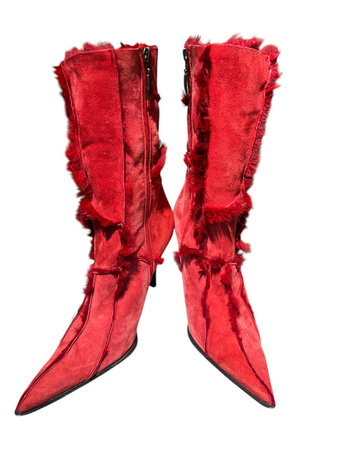 Cesare Paciotti Red Fur Boots