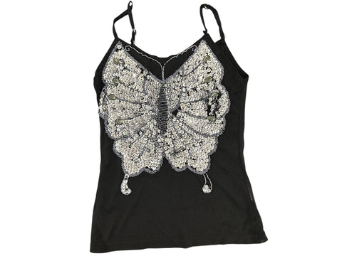 Vintage Black Sequin Butterlfy Top