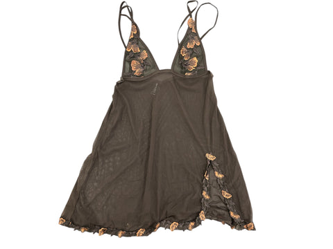 Malizia Brown Embroidered Mesh Top