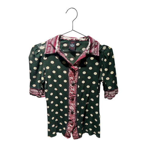Jean Paul Gaultier Mesh Green Dott Shirt Collar Print