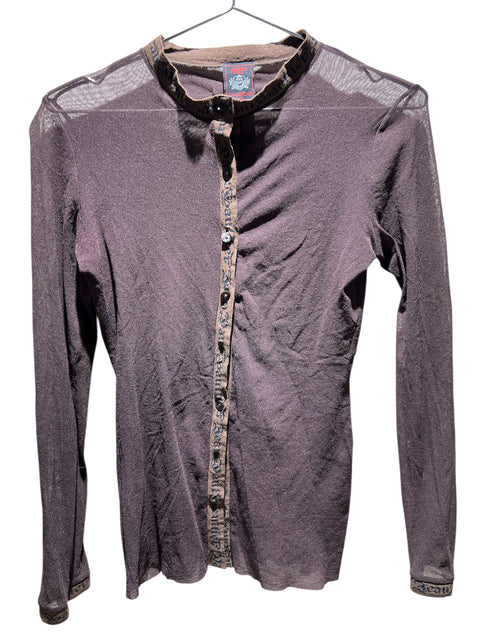 JPG Brown Mesh Cardigan with Black Writing Details