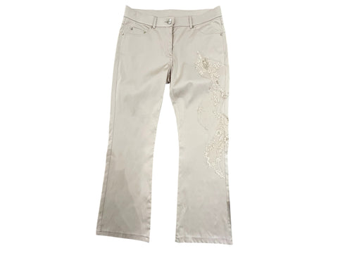 Beige Pants With Embroidered Lace