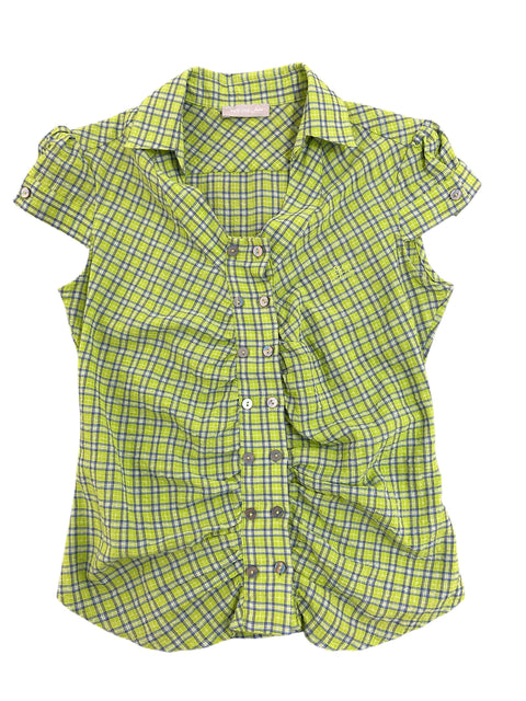 Green Short-Sleeve Plaid Shirt