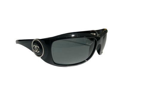 Chanel Black Round Logo Sunglasses