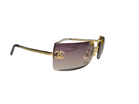 Chanel Gold Pink with Rhinestone Logo Sunglasses