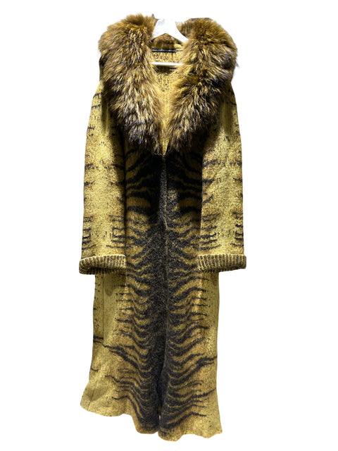 Roberto Cavalli Acid Tiger Print with Fur Cardigan