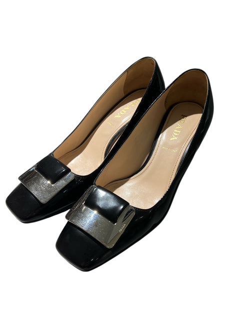 Prada Black Patent Silver Detail Shoes