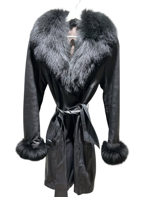 Vintage Black Leather/Fur Trench