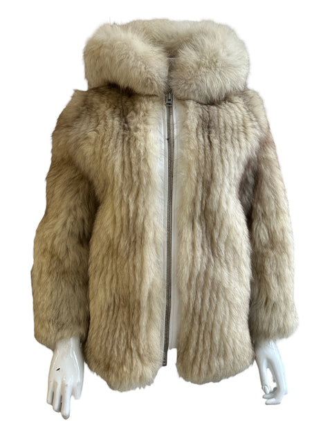 Fox Short Beige Fur with Hood And belt