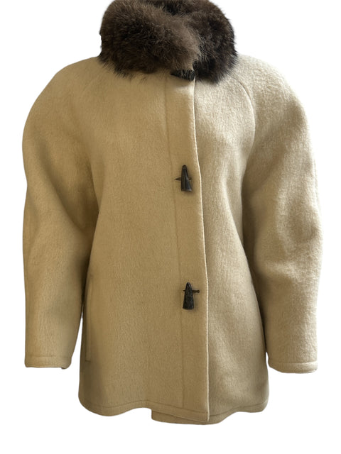 Max Mara Beige Wool Coat with Fur Collar