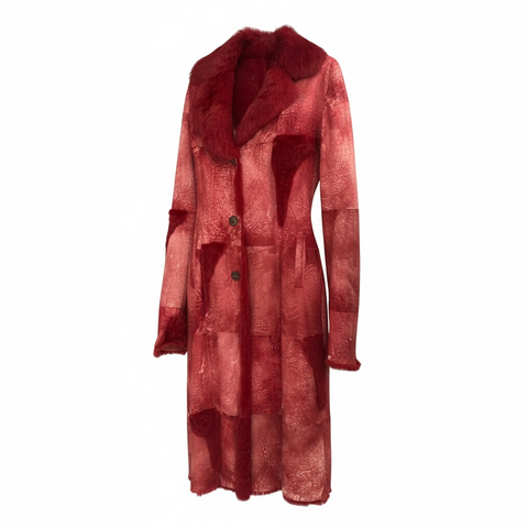 Rabbit Shearling Long Red Coat