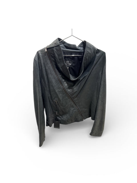 Vera Pelle Black Drapped Collar Jacket