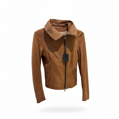 Camel Leather Hight Collar Jacket