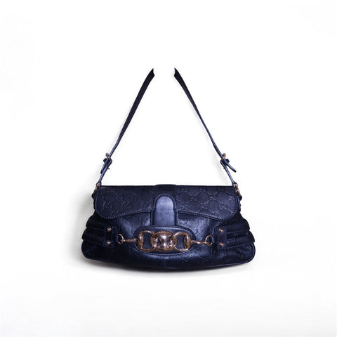 Gucci GG Horsebit Black Leather Shoulder Bag