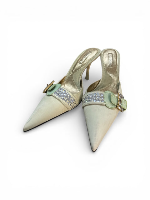 Cesare Paciotti Green Rhinestone Heels