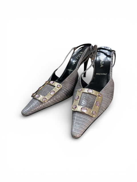 Escada Silver Kitten Heels
