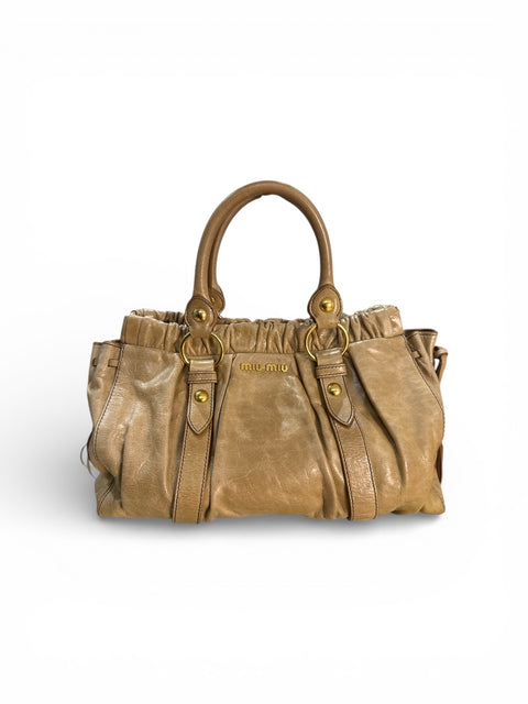 Miu Miu Vitello Beige Leather Handle Bag