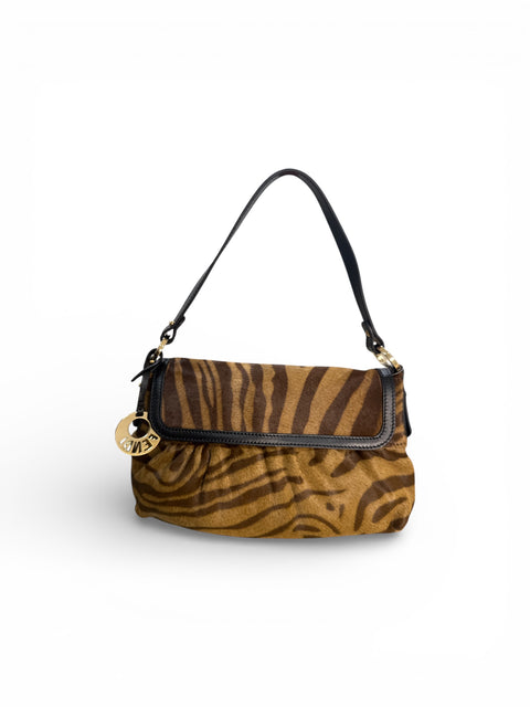 Fendi Chef Brown Zebra Print Pony Hair Shoulder