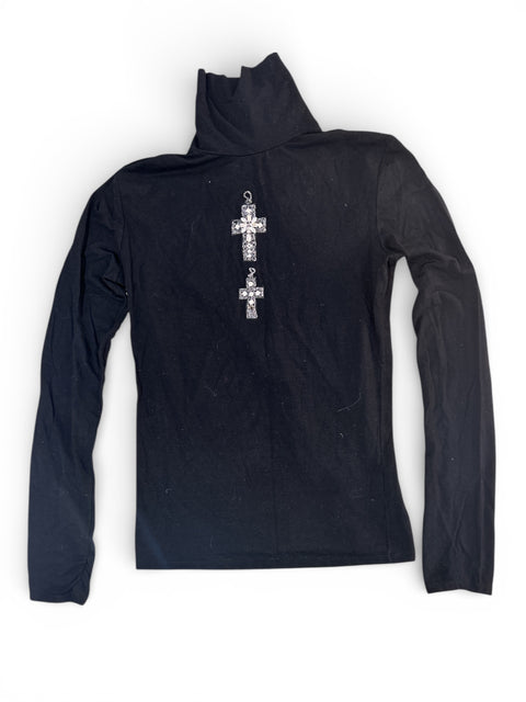 Blumarine Black Turtleneck Cross Top