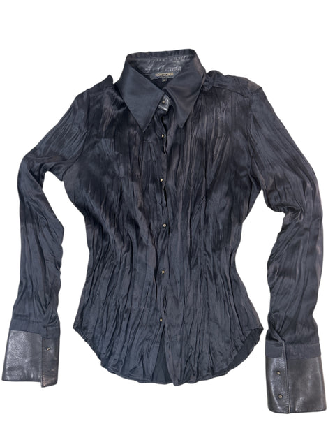 Roberto Cavalli Silk&Leather Black Shirt