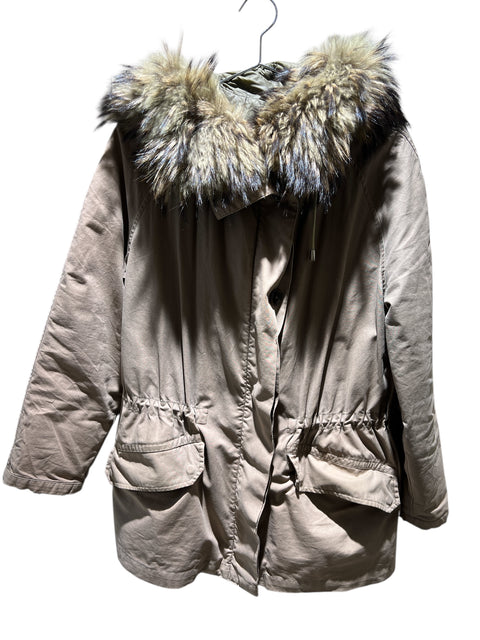 Yves Salomon Beige Parka Fur Hood Jacket