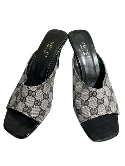 Gucci Black/Grey Canvas Monogramme Mule T.39