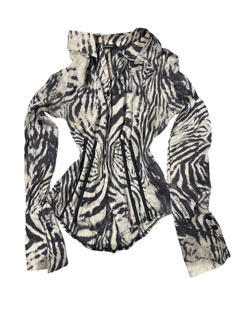 Roccobarocco Zebra Print Silk Shirt
