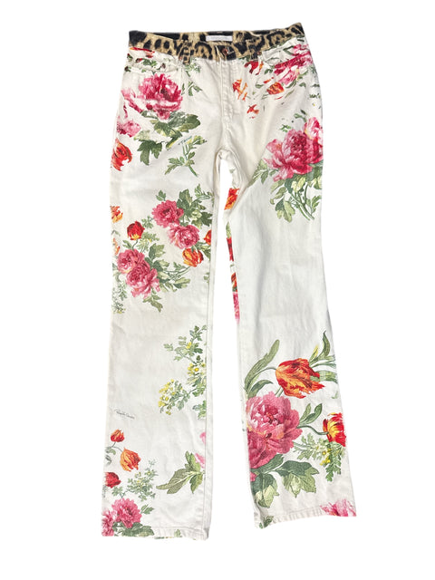 Roberto Cavalli Flowers White Jeans