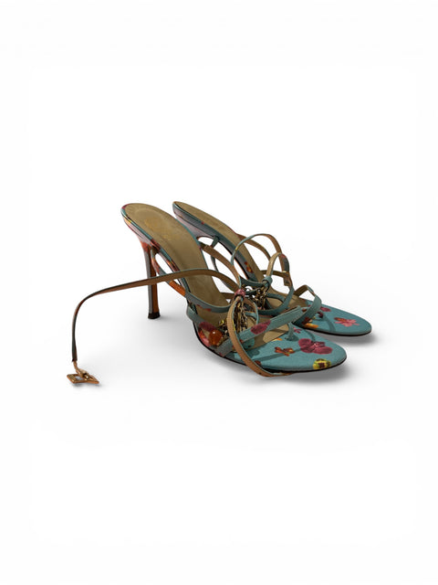 Versace Blue Flower Heels 38 1/2