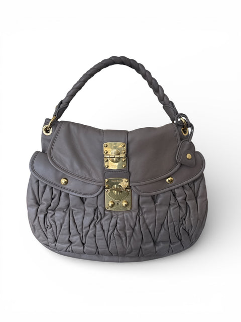 Miu Miu Leather Matellasse Purple Coffer Bag