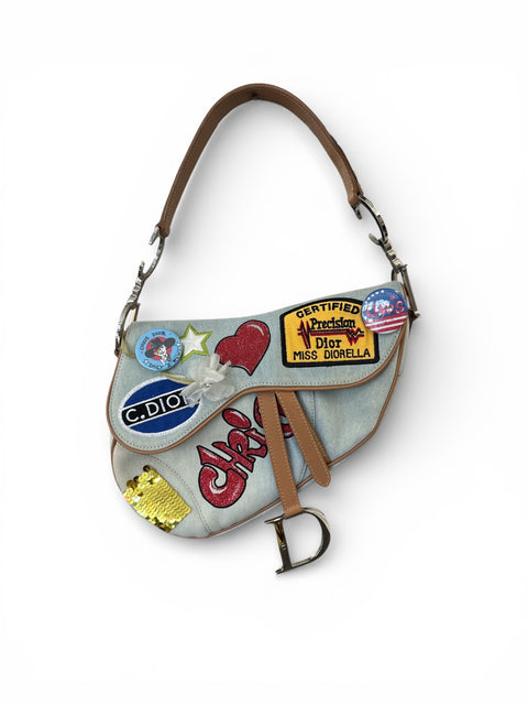 Dior Miss Diorella Saddle Patches Blue Denim Shoulder Bag