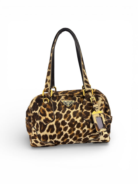 Prada Galleria Brown Leopard Print Pony Hair