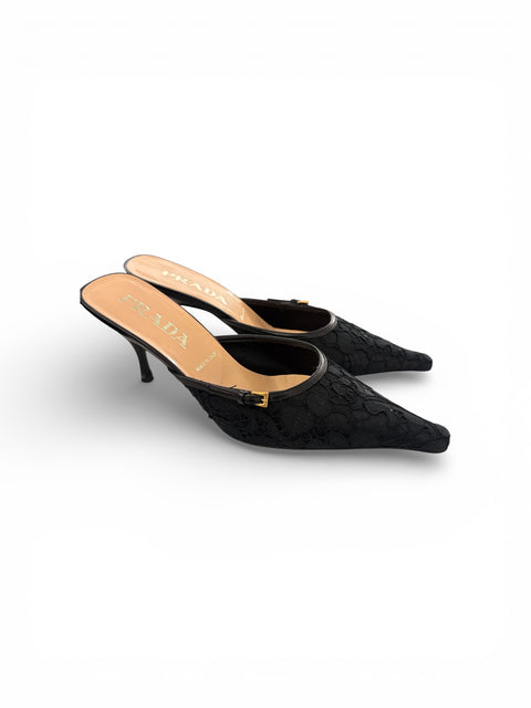 Prada Black Lace Mules