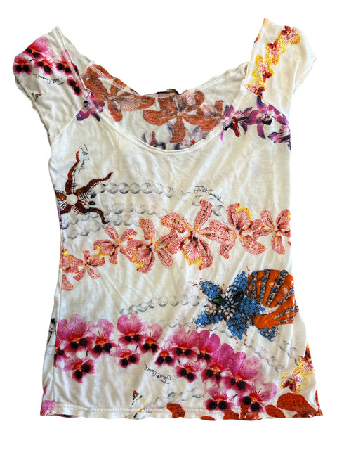 Roberto Cavalli White Flower Tank Top