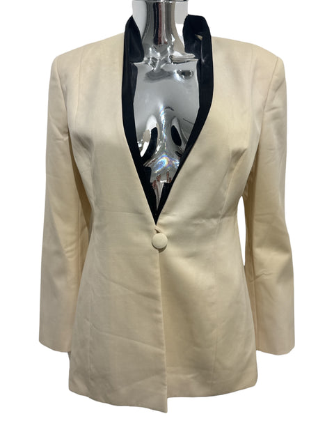 Beige & Black Collar Blazer