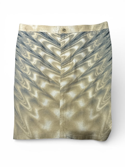 Roberto Cavalli Gold Print Jean Skirt